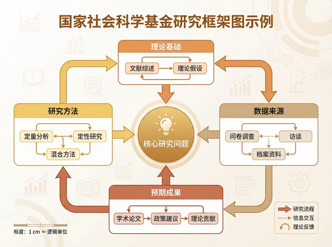 AMED向け研究フレームワーク図の生成例(中核課題を中心に研究の軸と手法を放射状に配置)