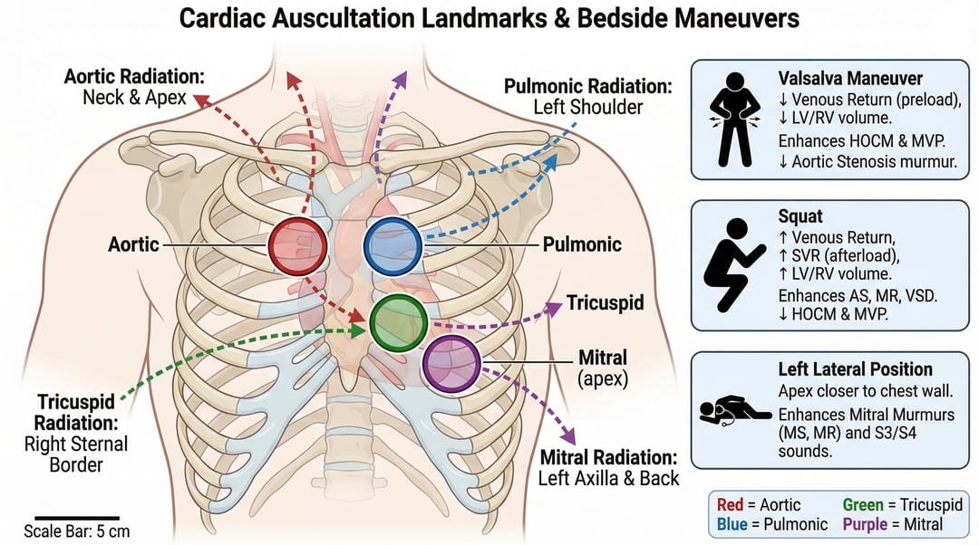 Cardiac auscultation landmark map