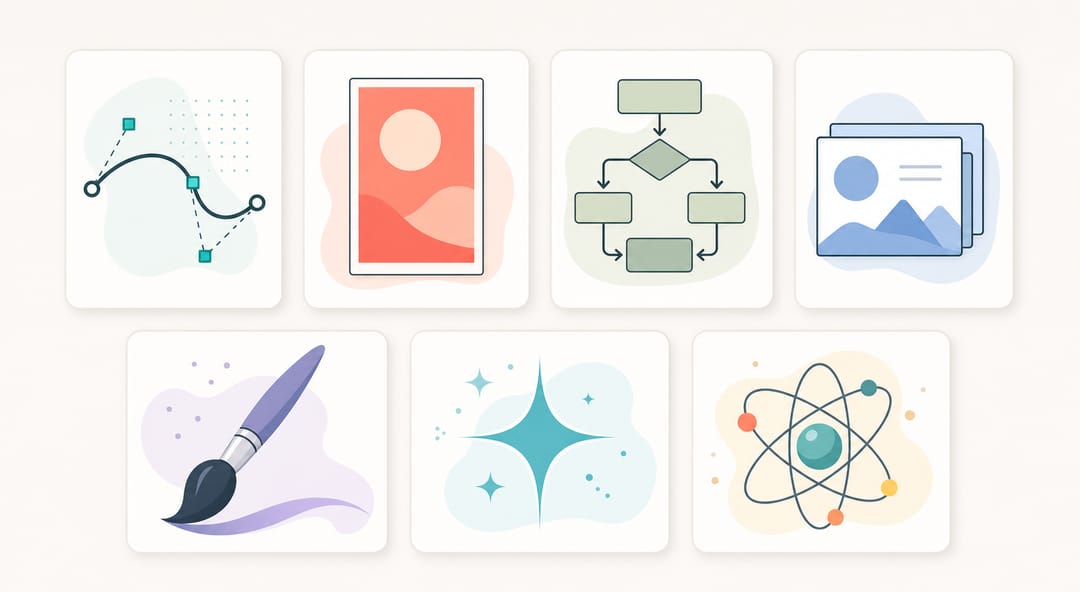 Cuadrícula de tarjetas de herramientas que representa siete herramientas gratuitas para figuras científicas