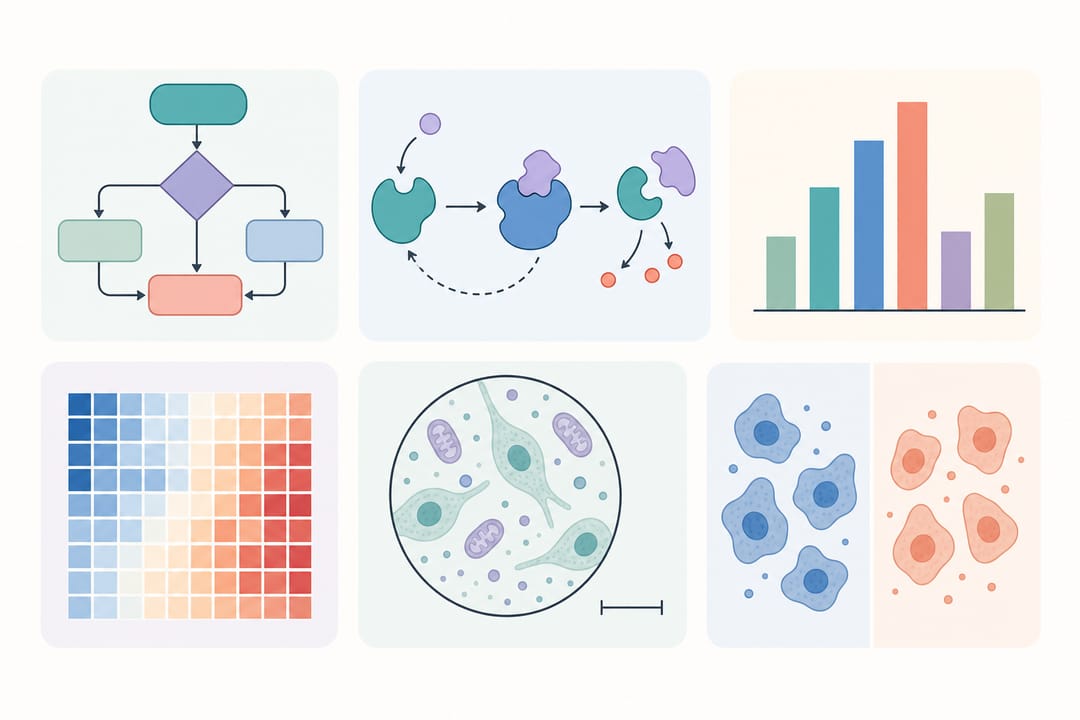 Tidy multi-panel research figure layout with one large panel and several aligned chart panels