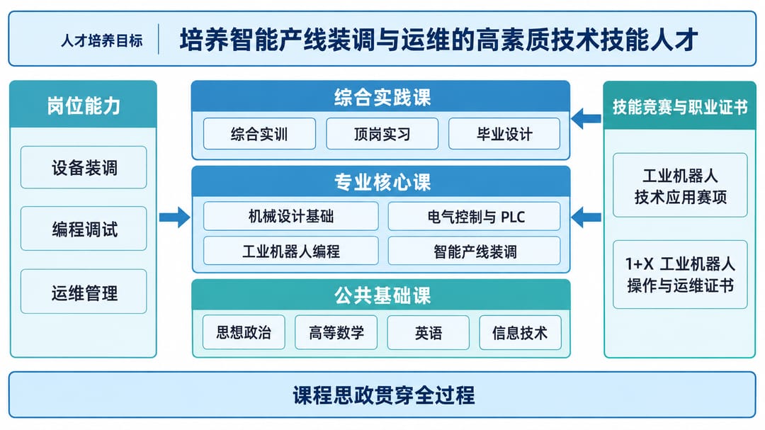 Example curriculum system map linking jobs, courses, competitions and certificates (labelled in Chinese)