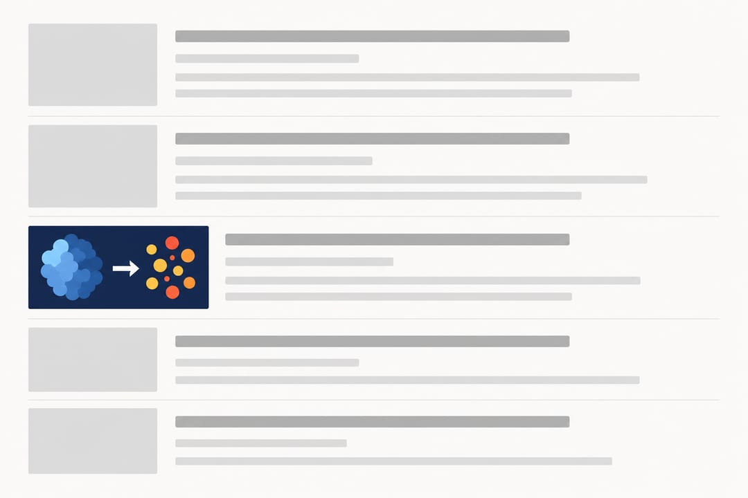 Una miniatura TOC audace e ad alto contrasto mostrata accanto alle voci degli articoli in un finto indice di una rivista