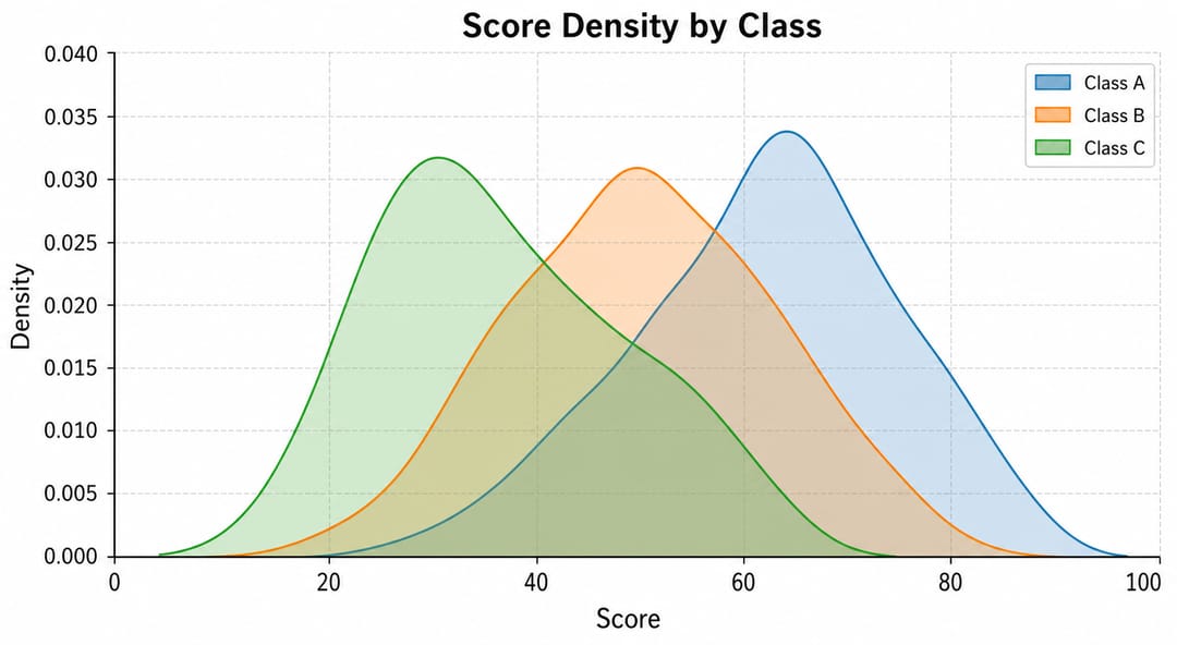 Curve di densità sovrapposte per il confronto tra gruppi sperimentali