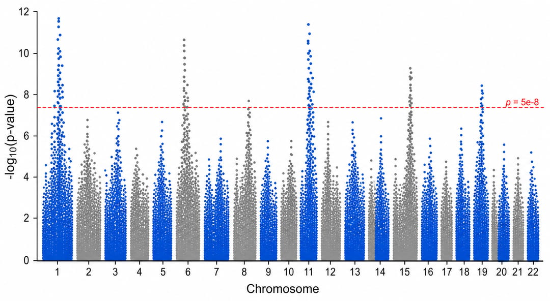Basic Manhattan plot showing association signals across chromosomes