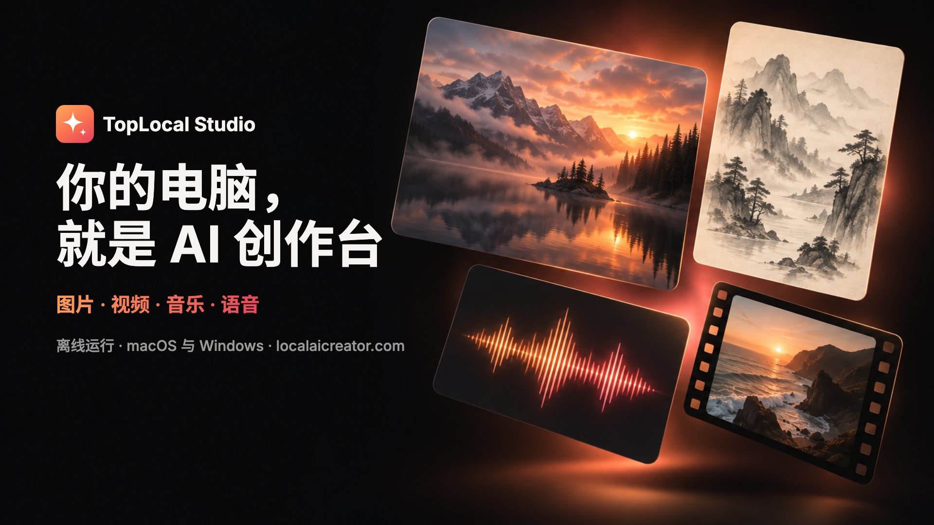 TopLocal Studio Mac 版:Apple Silicon 上的本地 AI 创作台,画图、视频、写歌、配音一个软件搞定